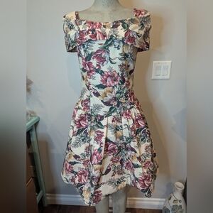Vintage Floral Print Women's 80s Cotton Dress Size 7 (Medium)